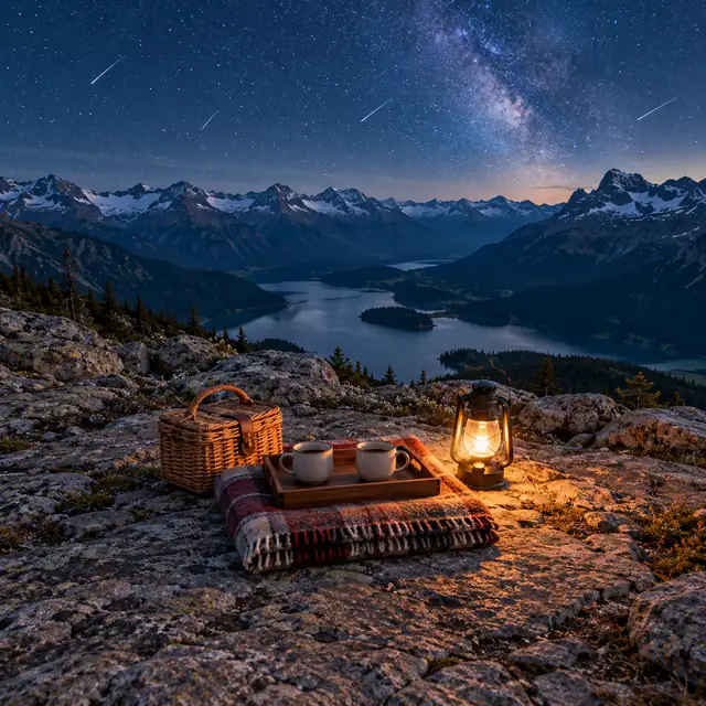 Shooting Star Picnic: A blanket for two. A sky with other plans.